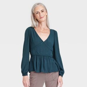 Knox Rose Teal Longsleeved Blouse